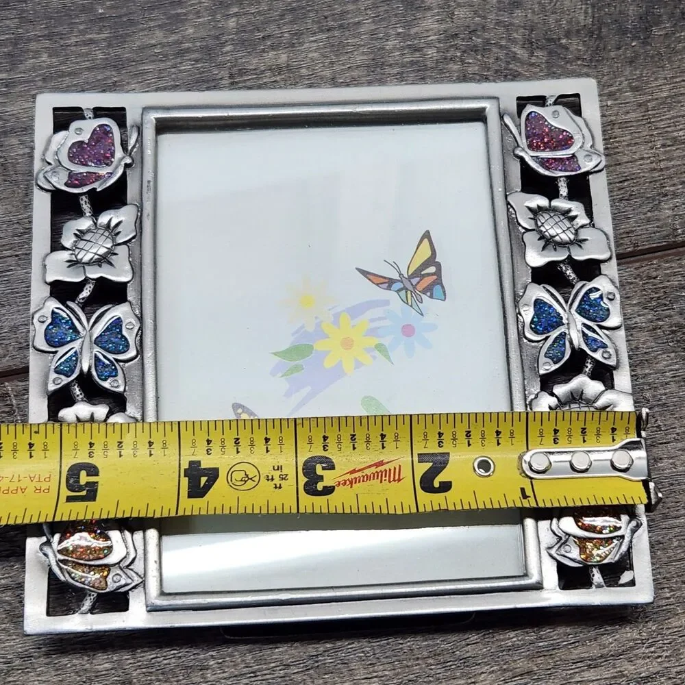 Floral Butterfly Glitter Enamel Decorative Photo Frame Metal  4.5